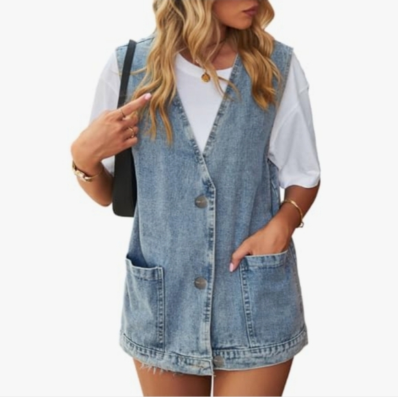 Unbranded Jackets & Blazers - Women's Light Blue Sleeveless Waist Length Denim Vest - NWOT